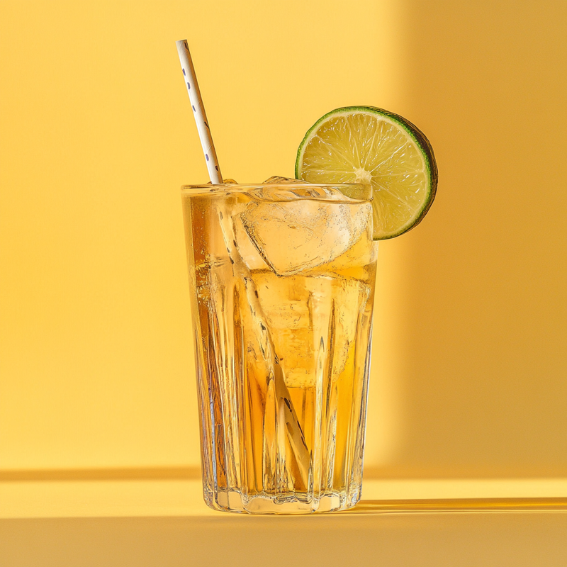 A photo of the Ginger Lime Swizzle cocktail containing Ricard Pastis de Marseille Aperitif, Freshly squeezed lime juice, Ginger ale in a Collins.