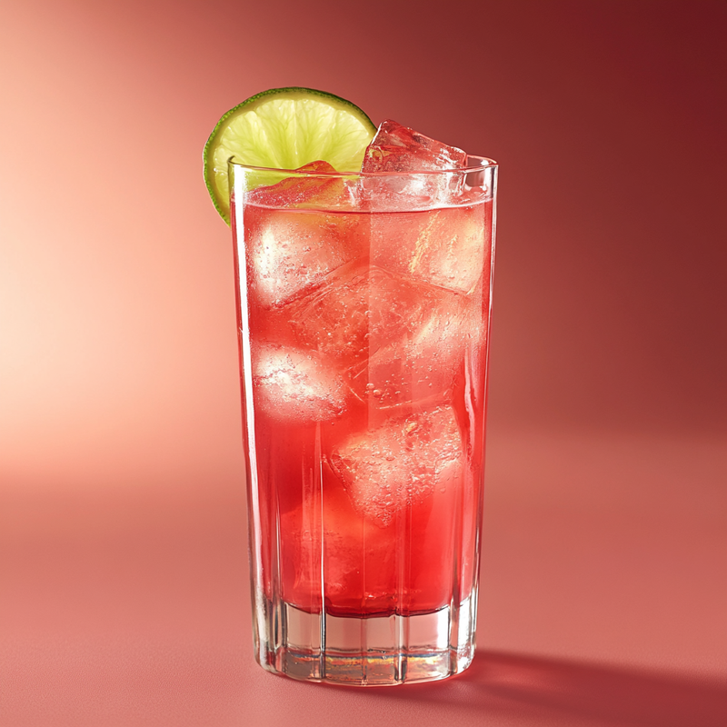 A photo of the Melon Amaretto Breeze cocktail containing Ketel One Vodka, MIDORI Melon Liqueur, Luxardo Amaretto di Saschira Liqueur, Freshly squeezed lime juice, Cranberry juice in a Collins.