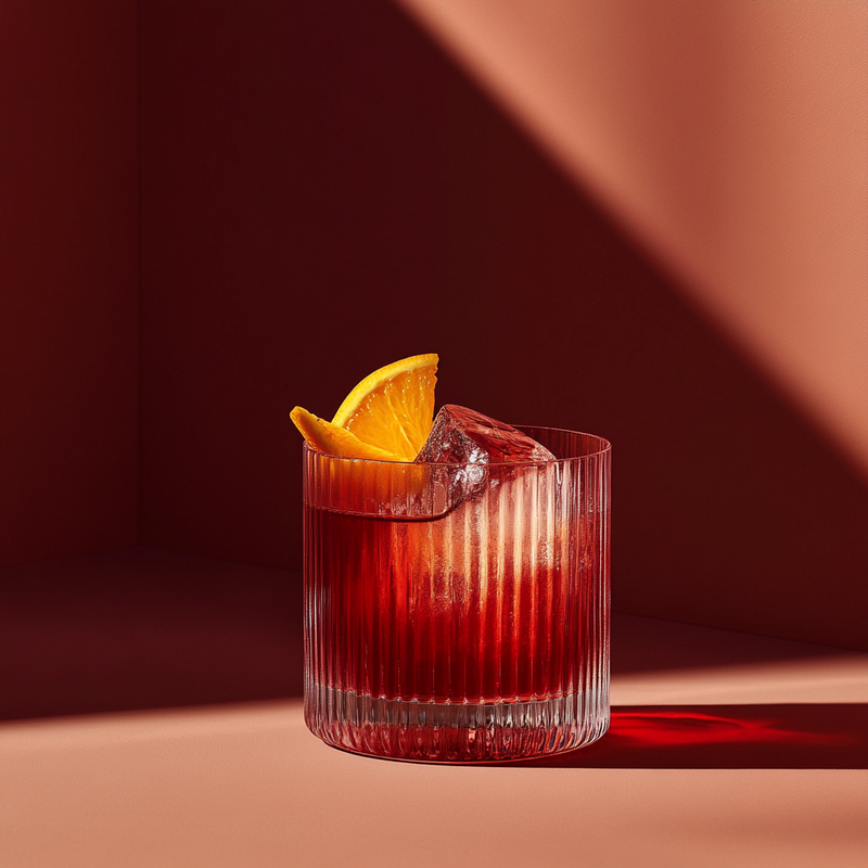 A photo of the Caledonian Negroni cocktail containing Compass Box Great King Street Artist's Blend Scotch, Campari Aperitivo, Martini & Rossi Rosso Sweet Vermouth in a Old-Fashioned.