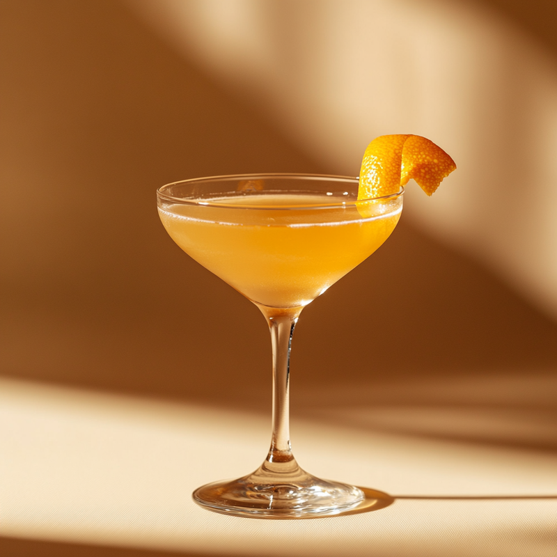 A photo of the Amsterdam Cocktail cocktail containing Bols Genever, Giffard Triple Sec, Freshly squeezed orange juice, Angostura Orange Bitters in a Martini.