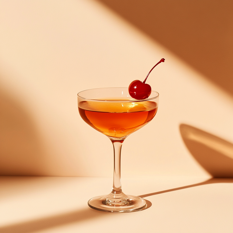 A photo of the Rye Maraschino Manhattan cocktail containing Willett Family Estate Bottled 4 Year Rye, Carpano Punt E Mes Sweet Vermouth, Luxardo Maraschino Liqueur in a Coupe.