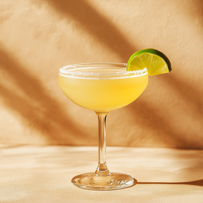 A photo of the Tequila Sunrise Tango cocktail containing Milagro Reposado Tequila, Del Maguey Vida Mezcal, Amaro Montenegro Italian Liqueur, St-Germain Elderflower Liqueur, Freshly squeezed lime juice, Salt in a Coupe.