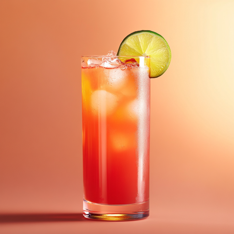 A photo of the Southern Belle Sling cocktail containing Savage & Cooke Cask Finished Bourbon, Southern Comfort, Cranberry juice, Freshly squeezed orange juice, Freshly squeezed lime juice, Fresh pressed pineapple juice in a Collins.
