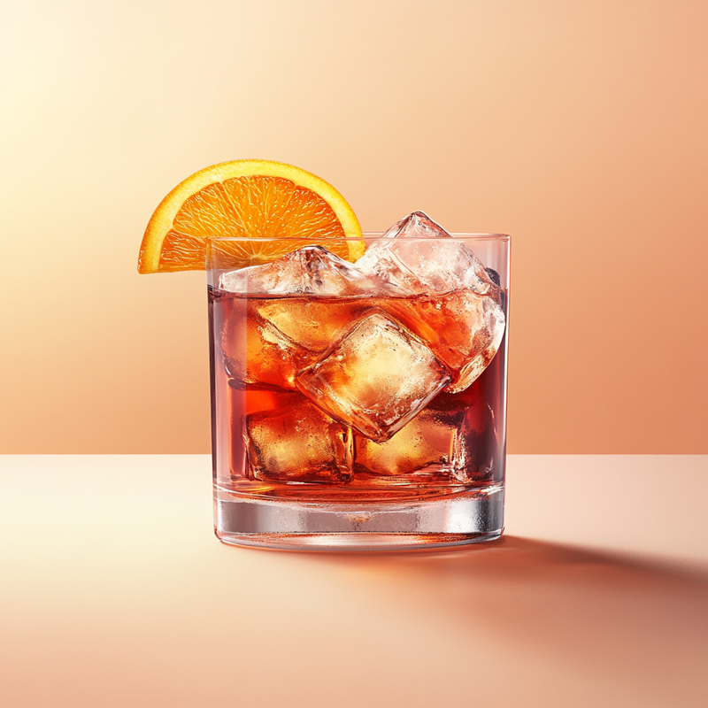 A photo of the Negroni Sbagliato cocktail containing Martini & Rossi Rosso Sweet Vermouth, Campari Aperitivo, Spumante (or brut champagne) in a Old-Fashioned.