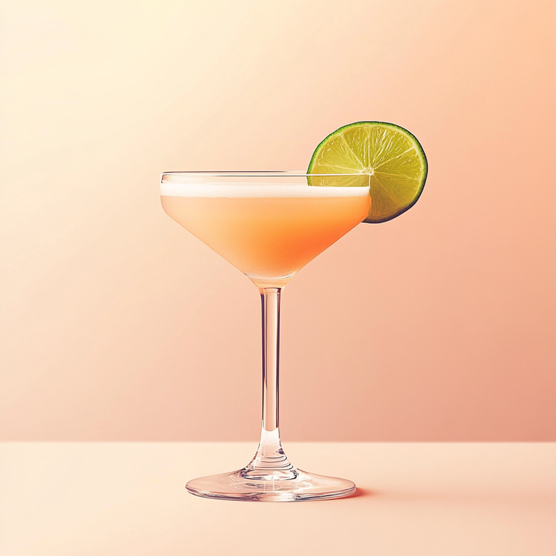 A photo of the Rhubarb Rumba cocktail containing Rhubarb & orange preserve, Planteray 3 Stars White Rum, Freshly squeezed lime juice in a Martini.