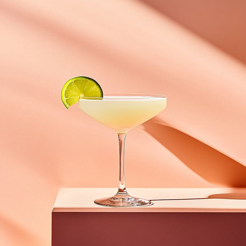 A photo of the Rumba Quake cocktail containing Planteray 3 Stars White Rum, Giffard Triple Sec, Freshly squeezed lemon juice, Rose's lime cordial, Fee Brothers Fee Foam Egg White Alternative in a Martini.