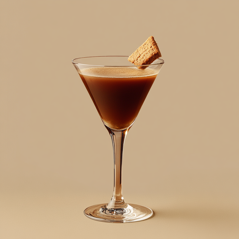 A photo of the Cacao Coffee Flip cocktail containing Hennessy V.S. Cognac, Giffard Crème de Cacao Liqueur, Mr Black Cold Brew Coffee Liqueur in a Martini.