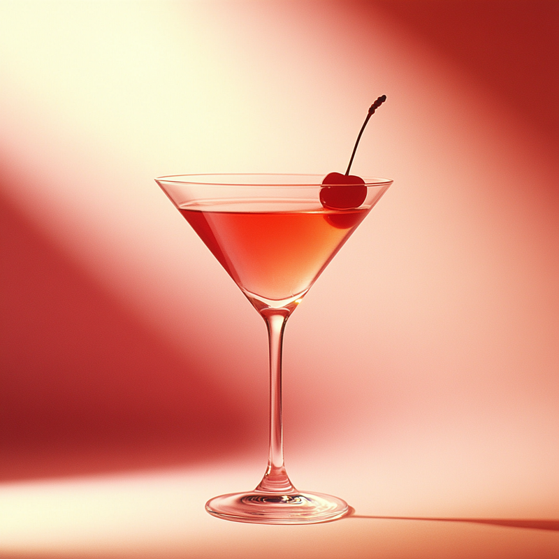 A photo of the Fairbanks cocktail containing Beefeater London Dry Gin, Giffard Abricot Du Roussillon, Noilly Prat Dry Vermouth, Freshly squeezed lemon juice, Liber & Co. Real Grenadine, Chilled water (reduce if wet ice) in a Martini.