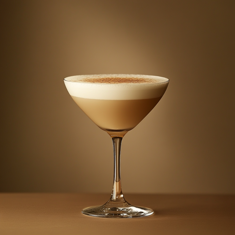 A photo of the Barbary Coast cocktail containing Compass Box Great King Street Artist's Blend Scotch, Beefeater London Dry Gin, Marie Brizard Crème de Cacao White, Single cream / half-and-half, Milk in a Martini.