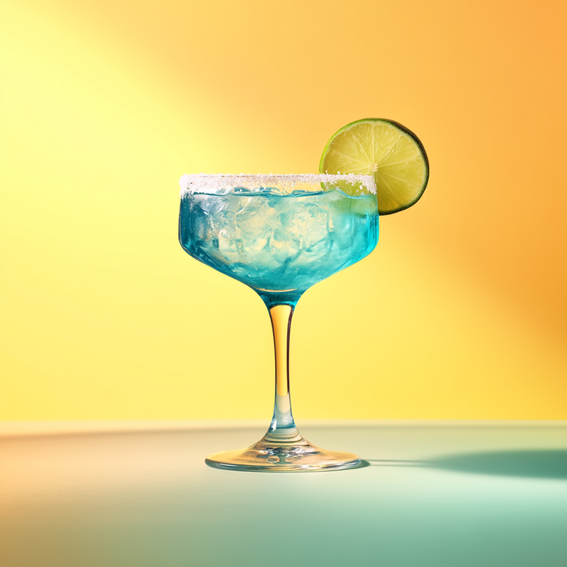 A photo of the Azure Agave Margarita cocktail containing Milagro Reposado Tequila, Giffard Triple Sec, Giffard Blue Curaçao, Freshly squeezed lime juice in a Coupe.