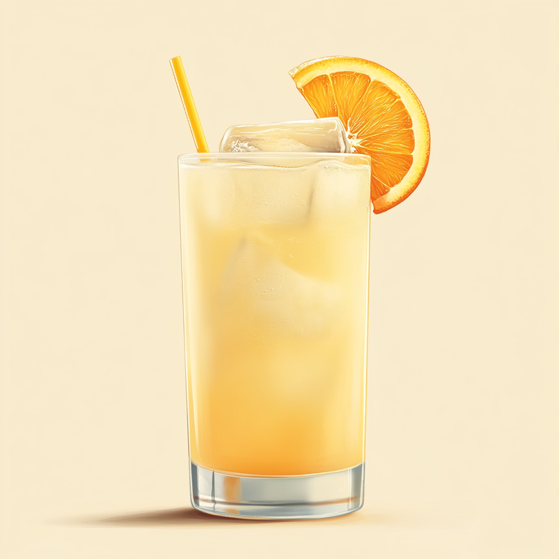 A photo of the Sunny Rum Spritz cocktail containing Planteray 3 Stars White Rum, Grand Marnier, Freshly squeezed orange juice, Lemon-lime soda in a Collins.