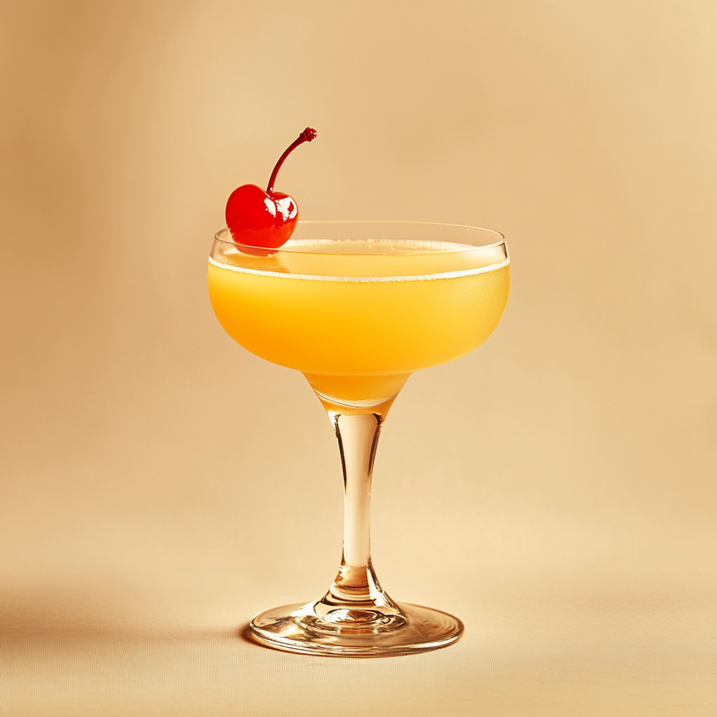A photo of the Banana Spellbinder cocktail containing Ketel One Vodka, Strega Liquore, Giffard Banane du Brésil Liqueur, Freshly squeezed orange juice in a Coupe.