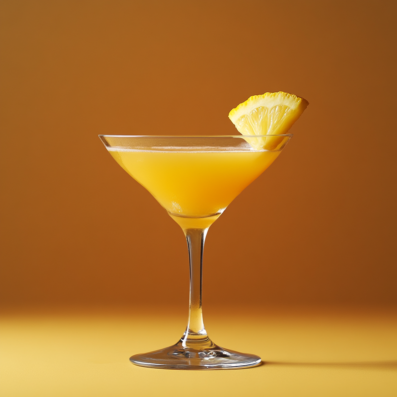A photo of the Pineapple Pirate cocktail containing Planteray 3 Stars White Rum, Fresh pressed pineapple juice, Freshly squeezed lemon juice, John D. Taylor's Velvet Falernum in a Martini.