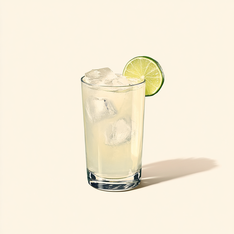 A photo of the Sunshine Sipper cocktail containing Patron Silver Tequila, Freshly squeezed lime juice, Lemonade in a Collins.