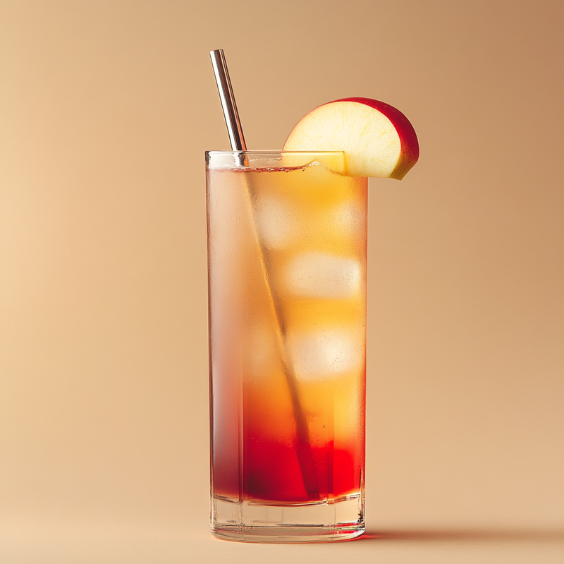A photo of the Elderflower Orchard Fizz cocktail containing St-Germain Elderflower Liqueur, Ricard Pastis de Marseille Aperitif, Pressed apple juice, Cranberry juice in a Collins.
