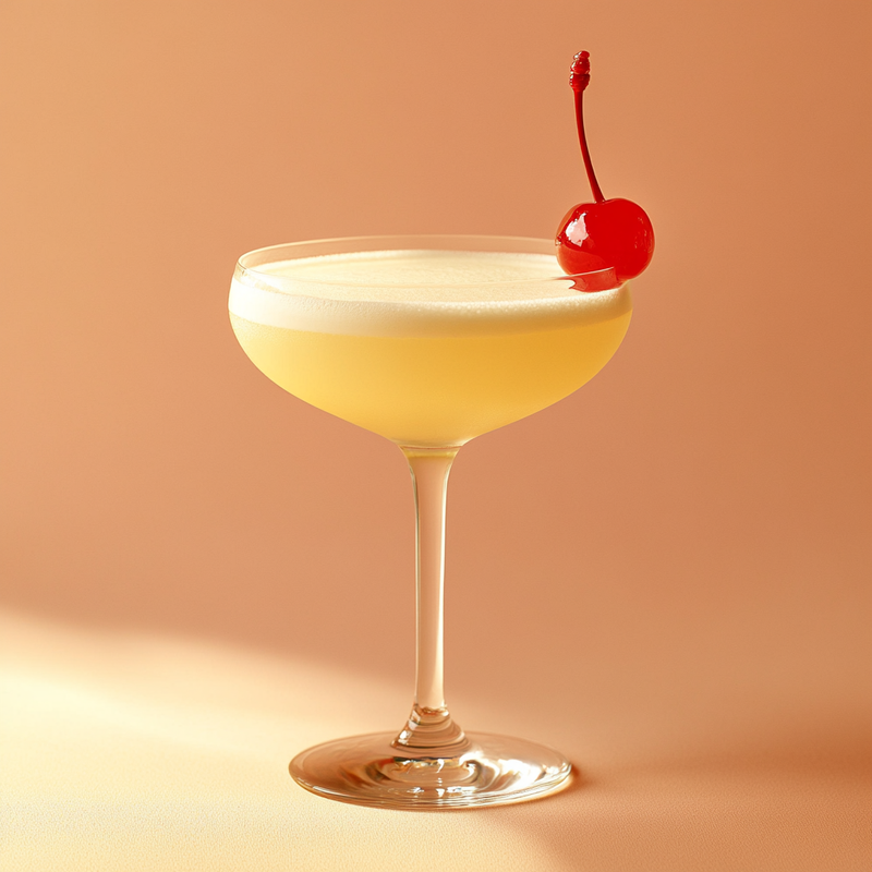 A photo of the Nordic Glow cocktail containing Suze Aperitif, Brennivin Aquavit 1L, Freshly squeezed lemon juice, Cocchi Americano Bianco, Luxardo Maraschino Liqueur in a Coupe.