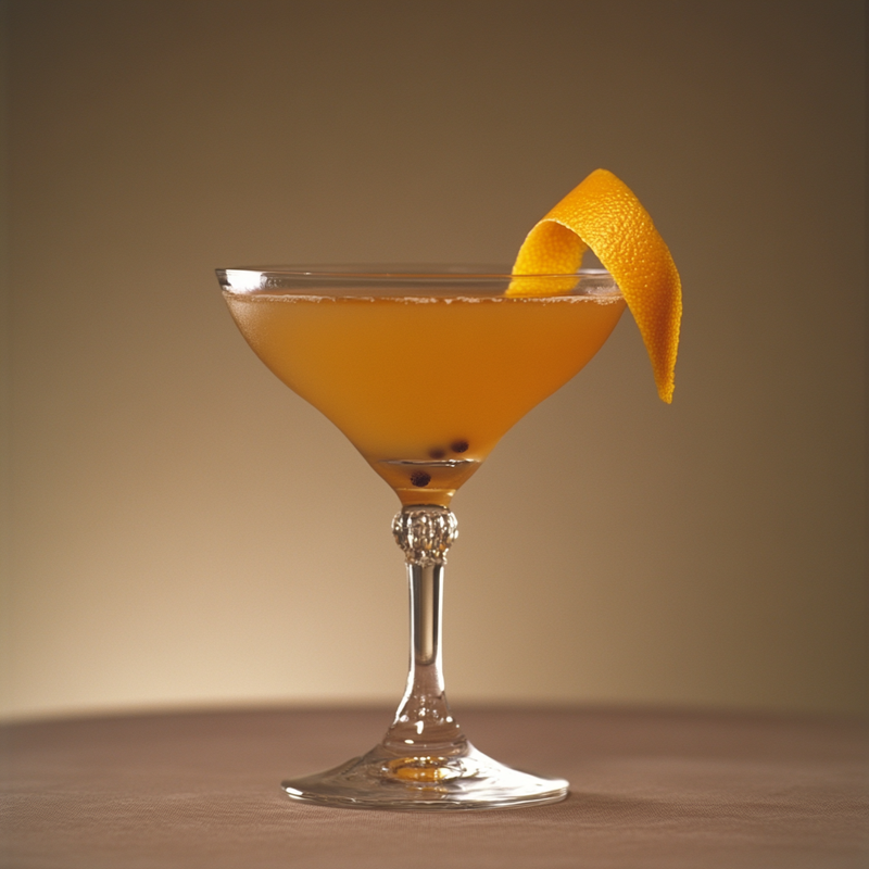 A photo of the Apricot Spiced Martini cocktail containing Beefeater London Dry Gin, Giffard Abricot Du Roussillon, Clove, Freshly squeezed orange juice, St. Elizabeth Allspice Dram in a Martini.