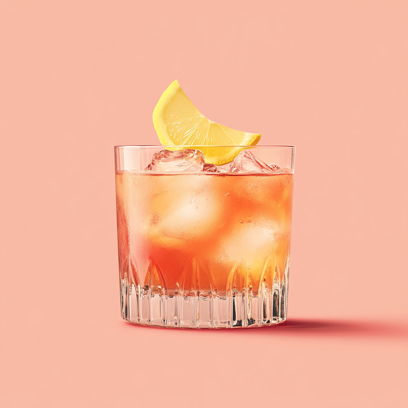 A photo of the Wagon Wheel cocktail containing Hennessy V.S. Cognac, Southern Comfort, Freshly squeezed lemon juice, Liber & Co. Real Grenadine in a Old-Fashioned.
