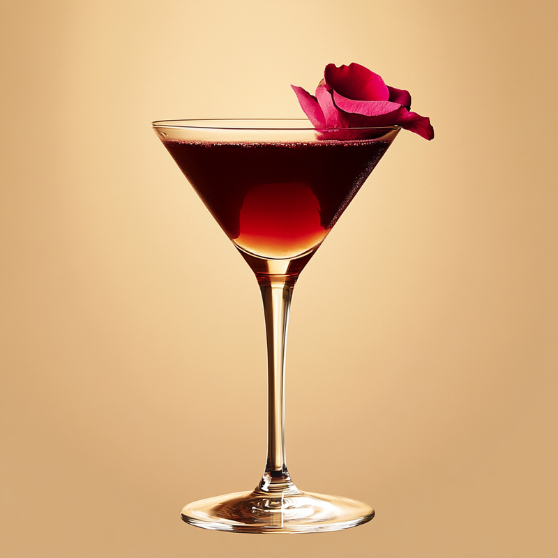 A photo of the Lychee Rose Twist cocktail containing Ketel One Vodka, Marie Brizard Crème de Cacao White, Giffard Lichi-Li Liqueur, Liber & Co. Real Grenadine in a Martini.