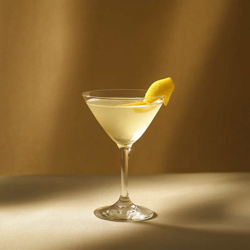 A photo of the Army & Navy cocktail containing Beefeater London Dry Gin, Freshly squeezed lemon juice, Giffard Orgeat Syrup, Chilled water (reduce if wet ice) in a Martini.