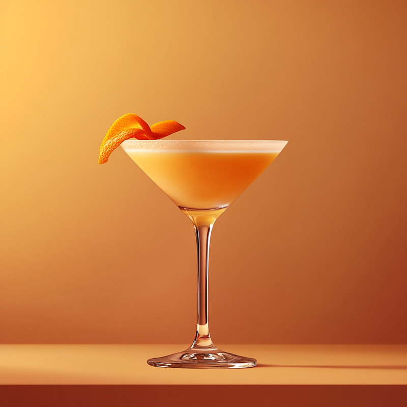A photo of the Rum Delight Orange Cream cocktail containing Flor de Caña 4 Year Old Añejo Oro Rum, Mandarine Napoleon Liqueur, Marie Brizard Crème de Cacao White, Freshly squeezed orange juice, Single cream / half-and-half in a Martini.