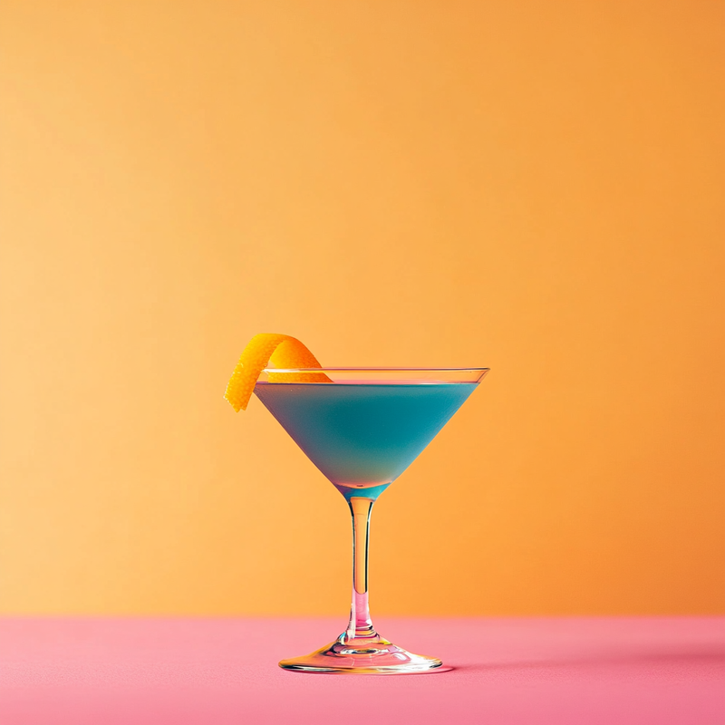 A photo of the Peachy Blue Martini cocktail containing Beefeater London Dry Gin, Rothman & Winter Orchard Peach Liqueur, Giffard Blue Curaçao, Cranberry juice in a Martini.