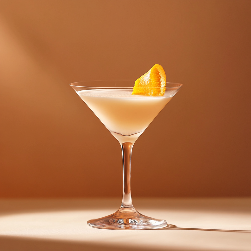 A photo of the Russian cocktail containing Beefeater London Dry Gin, Ketel One Vodka, Marie Brizard Crème de Cacao White in a Martini.