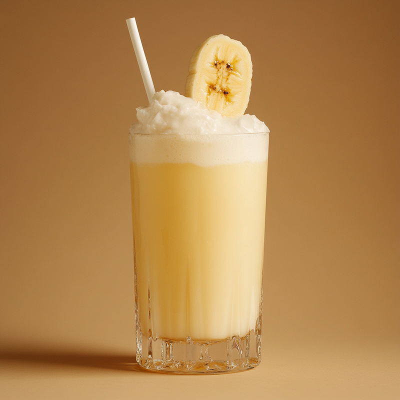 A photo of the Banana Velvet Slide cocktail containing Giffard Banane du Brésil Liqueur, Luxardo Amaretto di Saschira Liqueur, Bailey's Irish Cream, Single cream / half-and-half, Milk in a Collins.