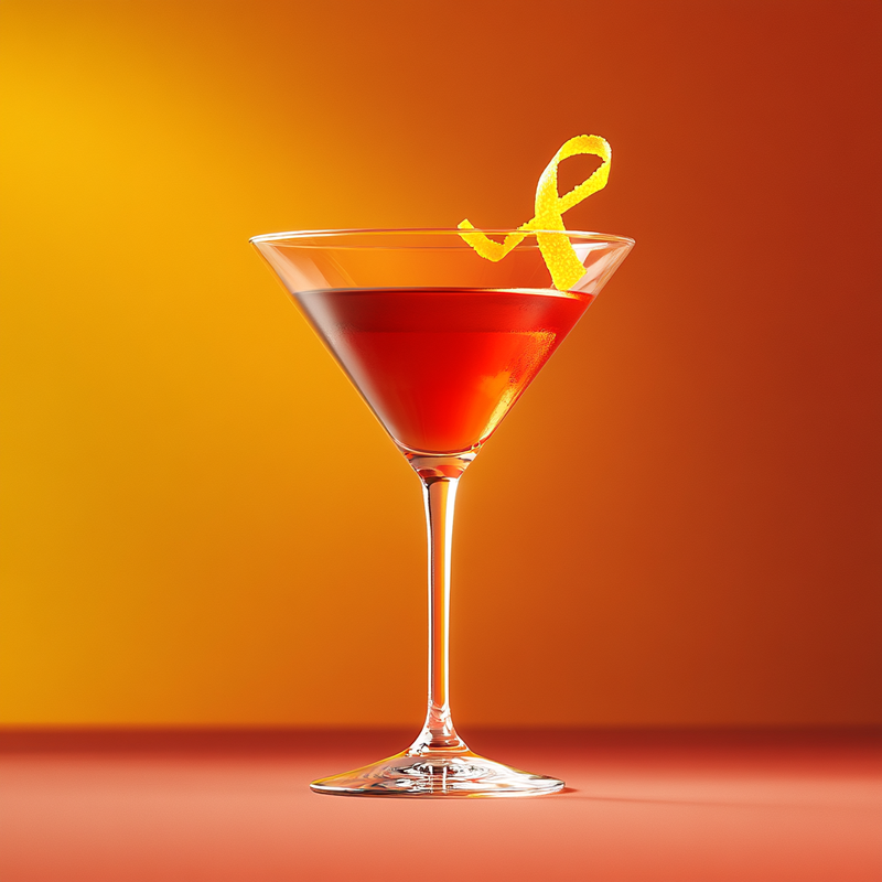 A photo of the Crimson Swizzle cocktail containing Campari Aperitivo in a Martini.