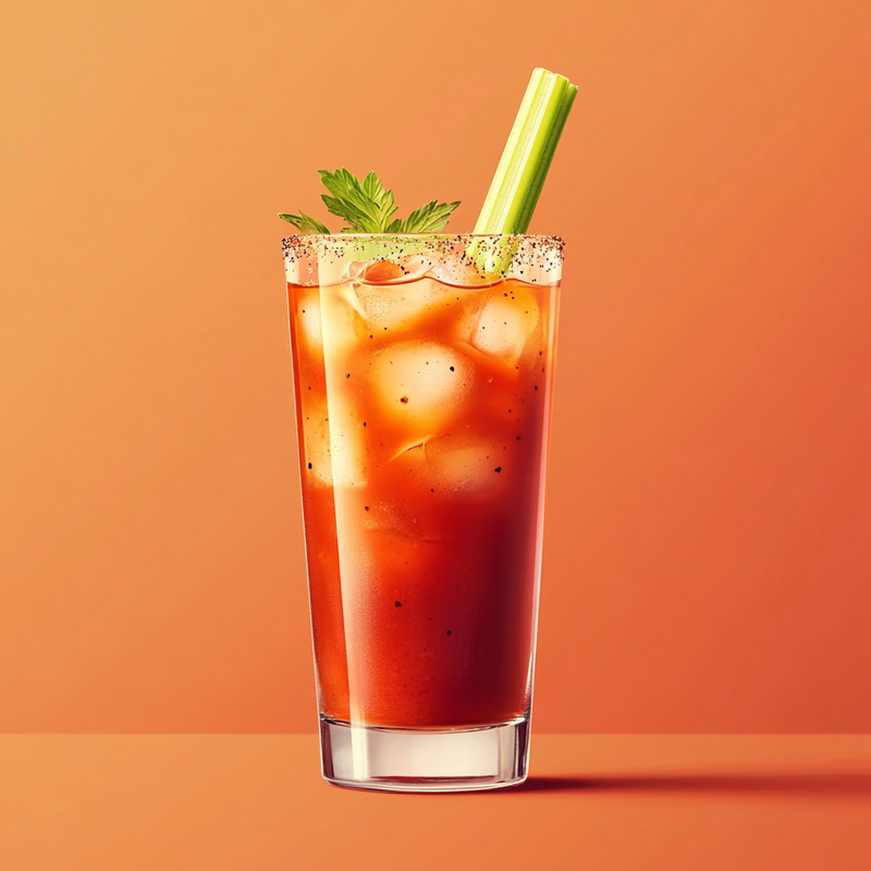 A photo of the Bloody Mary cocktail containing Ketel One Vodka, Tomato juice, Freshly squeezed lemon juice, Hot pepper sauce, Worcestershire sauce, Black pepper, Celery salt in a Collins.