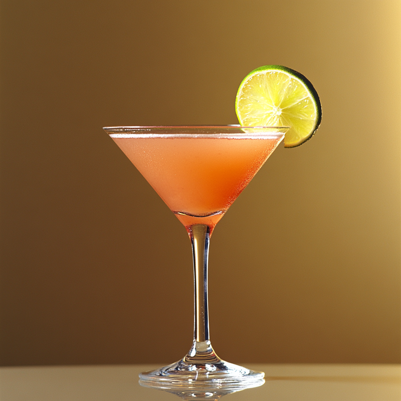A photo of the Tequila Sundrop cocktail containing Milagro Reposado Tequila, Giffard Triple Sec, Cranberry juice, Freshly squeezed orange juice in a Martini.