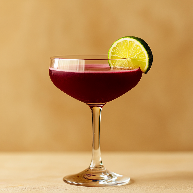 A photo of the Blackberry Hacienda cocktail containing Milagro Reposado Tequila, Combier Crème de Mûre Blackberry Liqueur, Cold hibiscus tea (strong brewed), Freshly squeezed lime juice in a Coupe.