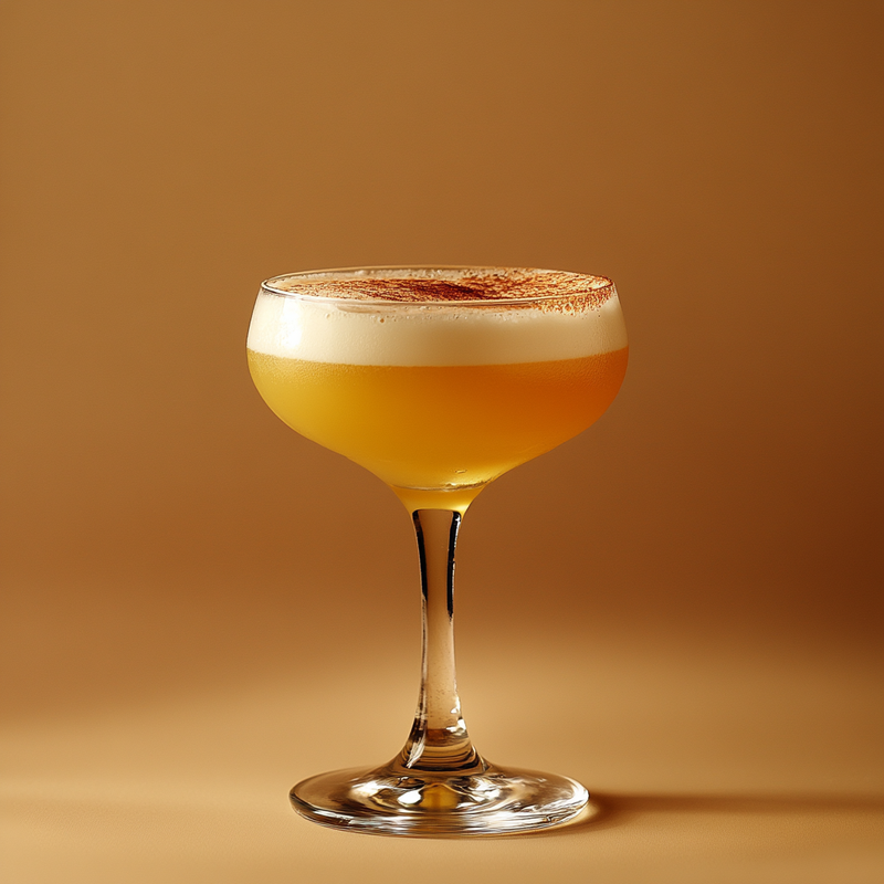 A photo of the Cinnamon Sunset Swizzle cocktail containing Appleton Estate 8 Year Old Reserve Rum, Freshly squeezed orange juice, Coconut water, Runny honey, Pernod Absinthe in a Coupe.