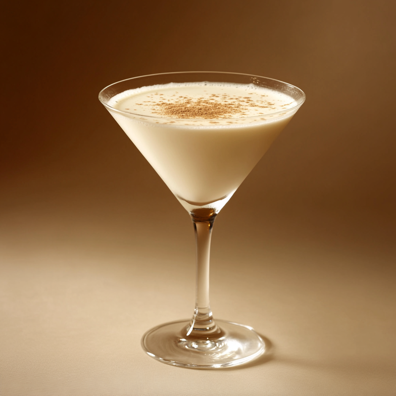 A photo of the Nutty White Russian cocktail containing Ketel One Vodka, Marie Brizard Crème de Cacao White, Single cream / half-and-half, Milk in a Martini.