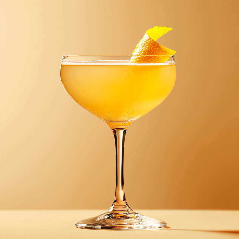 A photo of the Parisian Elixir cocktail containing Hennessy V.S. Cognac, Noilly Prat Dry Vermouth, Lillet Blanc Aperitif, Pierre Ferrand Dry Curaçao, Pernod Absinthe, Freshly squeezed lemon juice, Liber & Co. Demerara Gum Syrup in a Coupe.