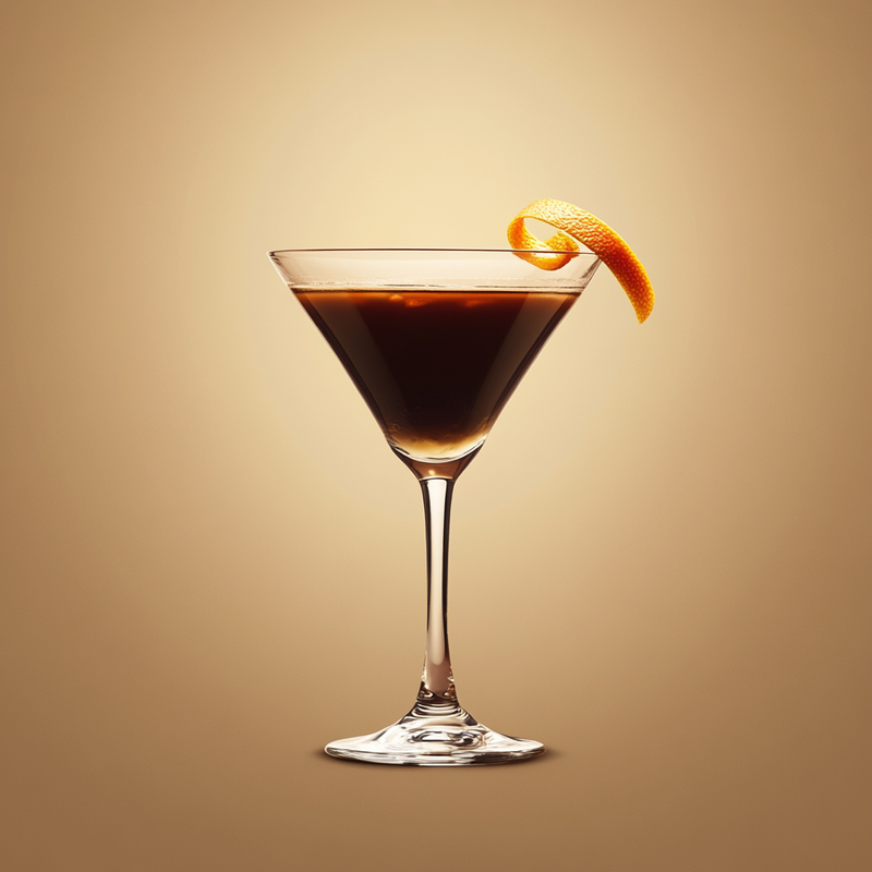 A photo of the Spicy Buccaneer cocktail containing Goslings Black Seal Dark Rum, Bénédictine D.O.M. Liqueur, Giffard Crème de Cacao Liqueur, Hot pepper sauce in a Martini.