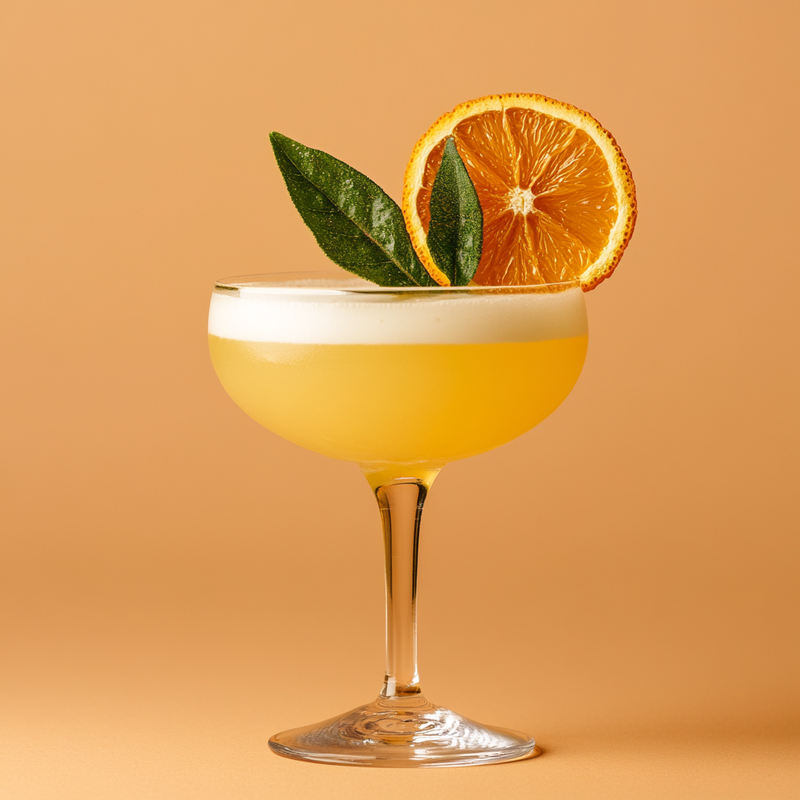 A photo of the Mystic Marmalade cocktail containing Pernod Absinthe, Planteray 3 Stars White Rum, Freshly squeezed lime juice, John D. Taylor's Velvet Falernum, English orange marmalade, Angostura Aromatic Bitters in a Coupe.