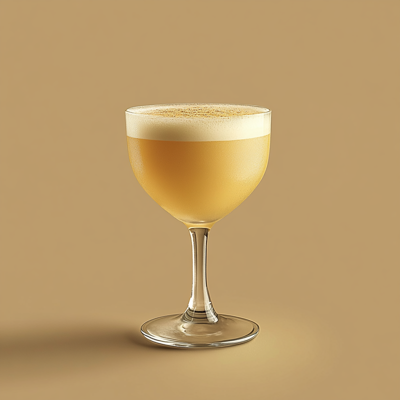 A photo of the Nutmeg Fizz cocktail containing Bols Genever, Freshly squeezed lemon juice, Liber & Co. Demerara Gum Syrup, Luxardo Maraschino Liqueur, Club soda in a Goblet.
