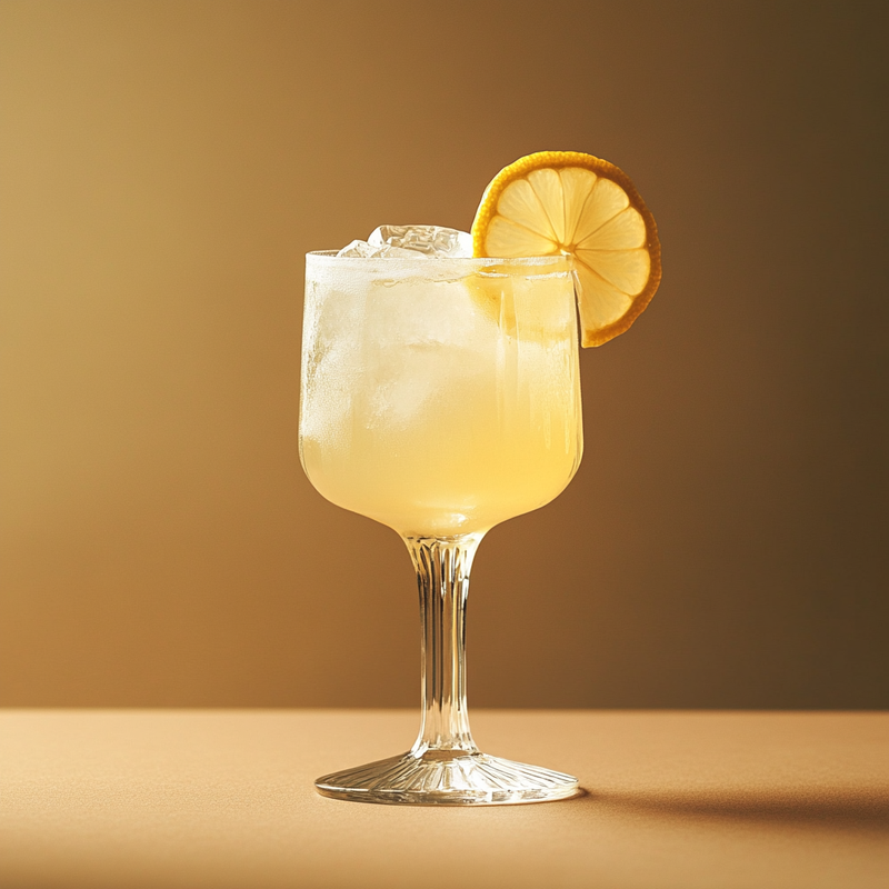 A photo of the Lychee Lemon Fizz cocktail containing Giffard Lichi-Li Liqueur, Bitter lemon tonic in a Goblet.