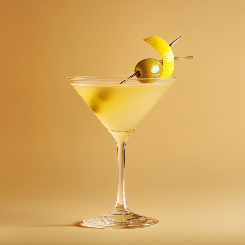 A photo of the Sailor's Salty Martini cocktail containing Beefeater London Dry Gin, Noilly Prat Dry Vermouth, Freshly squeezed lime juice, Olive brine (from jarred olive) in a Martini.