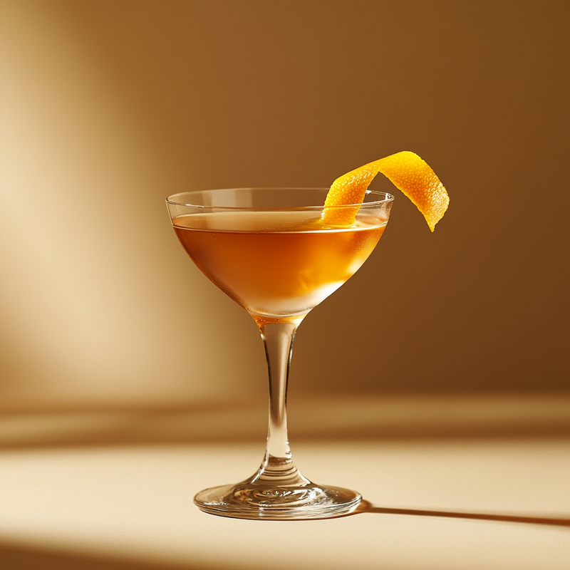 A photo of the Adonis cocktail containing Valdespino Inocente Fino Sherry, Martini & Rossi Rosso Sweet Vermouth, Angostura Orange Bitters in a Martini.