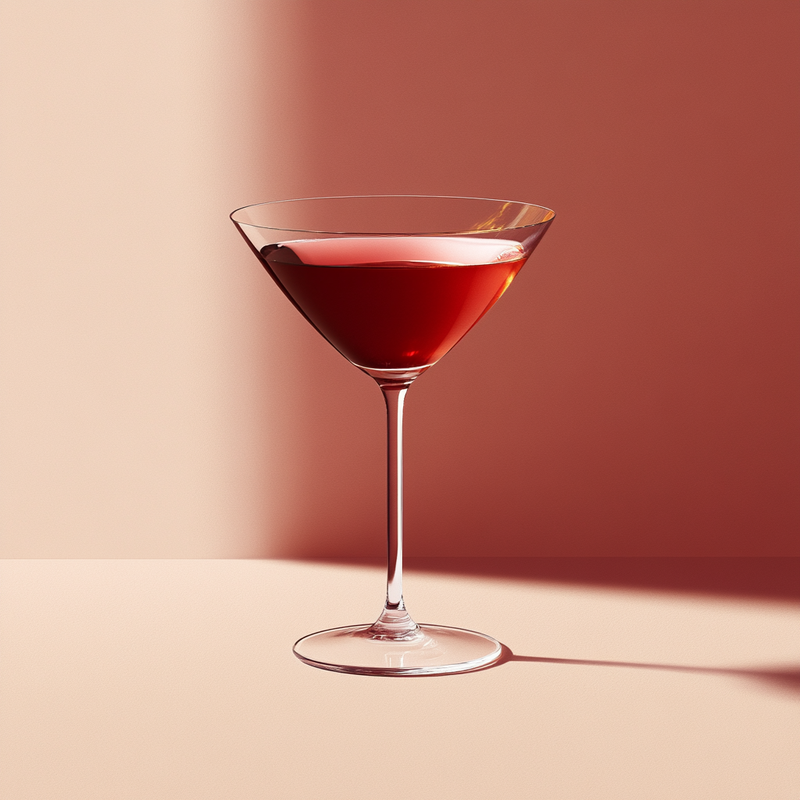 A photo of the Deshler Cocktail cocktail containing Willett Family Estate Bottled 4 Year Rye, Dubonnet Rouge, Giffard Triple Sec, Peychaud's Bitters in a Martini.