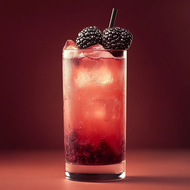 A photo of the Blackberry Fizz cocktail containing Blackberries, Ketel One Vodka, Chambord Liqueur, Freshly squeezed lemon juice, Three Cents Ginger Beer in a Collins.
