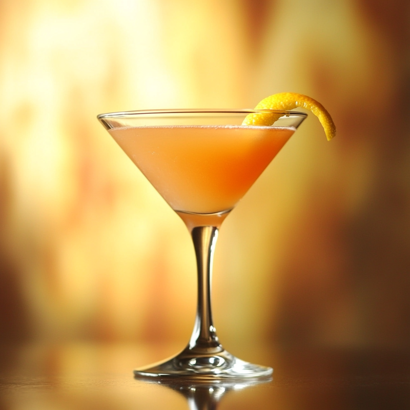 A photo of the Texsun cocktail containing Savage & Cooke Cask Finished Bourbon, Noilly Prat Dry Vermouth, Freshly squeezed pink grapefruit juice in a Martini.
