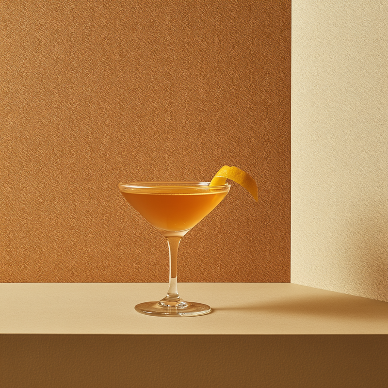 A photo of the Tea Time Twist cocktail containing English orange marmalade, Runny honey, Planteray 3 Stars White Rum, Cold Lapsang Souchong tea in a Martini.
