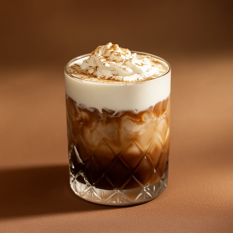 A photo of the White Russian Cocktail cocktail containing Ketel One Vodka, Mr Black Cold Brew Coffee Liqueur, Single cream / half-and-half in a Old-Fashioned.