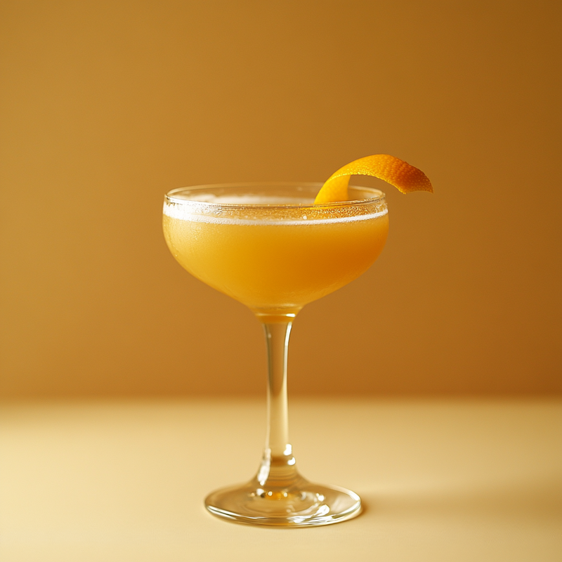 A photo of the Golden Nutmeg Whirl cocktail containing Hennessy V.S. Cognac, Fresh pressed pineapple juice, Pierre Ferrand Dry Curaçao, Angostura Aromatic Bitters in a Coupe.