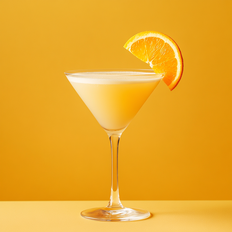 A photo of the Citrus Whisker cocktail containing Beefeater London Dry Gin, Bénédictine D.O.M. Liqueur, Freshly squeezed lemon juice, Freshly squeezed orange juice, Fee Brothers Fee Foam Egg White Alternative in a Martini.