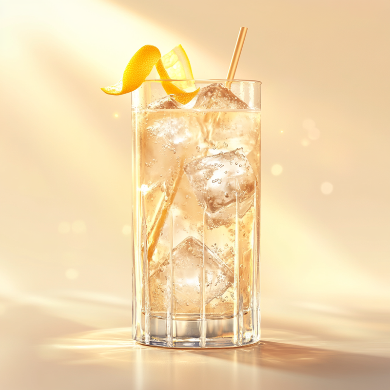 A photo of the Ginger Gin Fizz cocktail containing Beefeater London Dry Gin, Barrow's Intense Ginger Liqueur, Giffard Triple Sec, Freshly squeezed lemon juice, Angostura Aromatic Bitters, Club soda in a Collins.