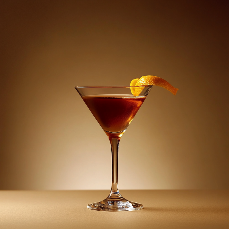 A photo of the Decade Negroni cocktail containing Appleton Estate 8 Year Old Reserve Rum, Martini & Rossi Rosso Sweet Vermouth, Campari Aperitivo, Giffard Triple Sec, Angostura Aromatic Bitters in a Martini.